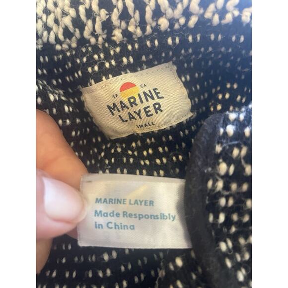 Marine Layer Sweater Size L Black White Birdseye Cardigan Open Front 3/4 Sleeve - Picture 5 of 10